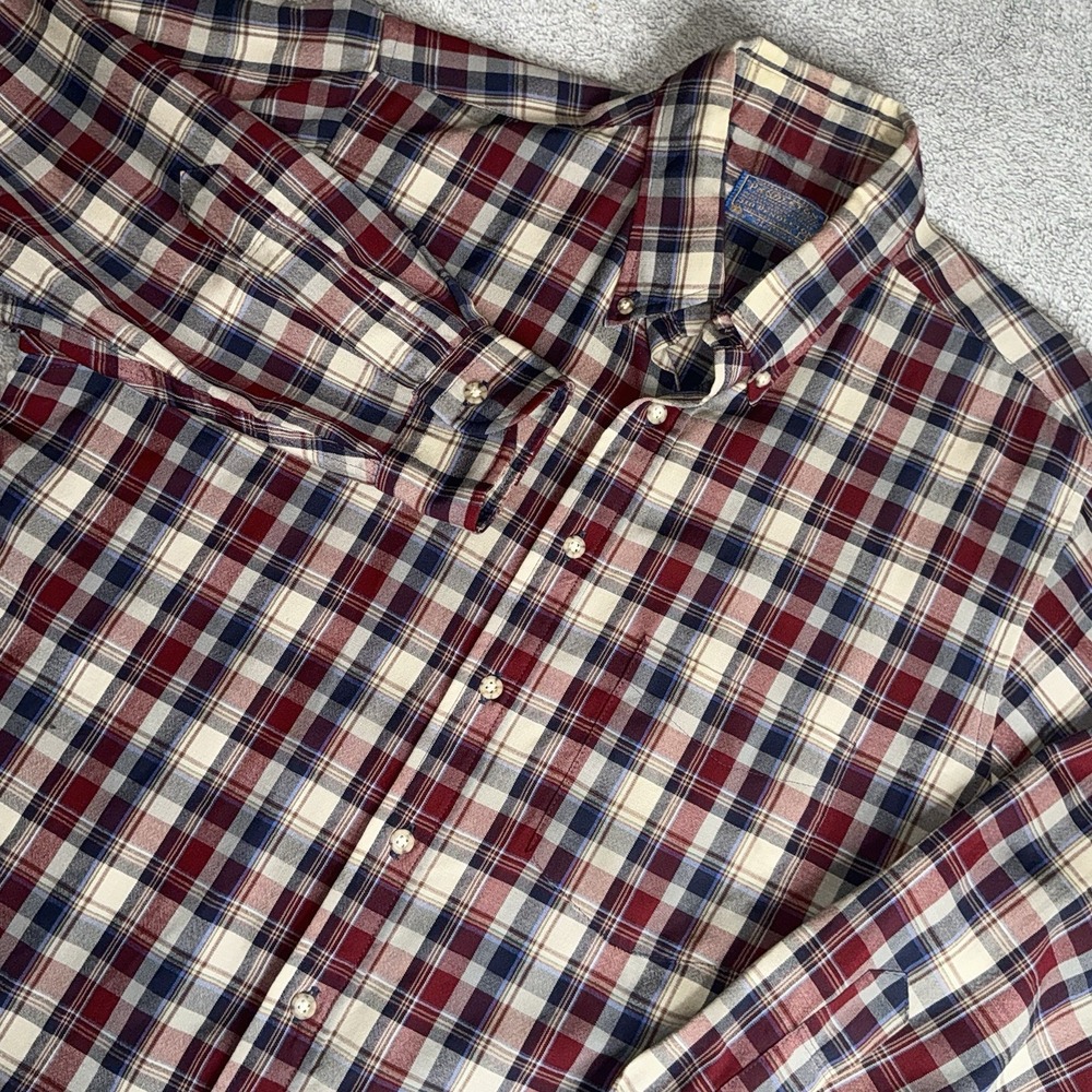 Vintage Pendleton Shirt Mens L Red Plaid Virgin Wool Long Sleeve USA Made